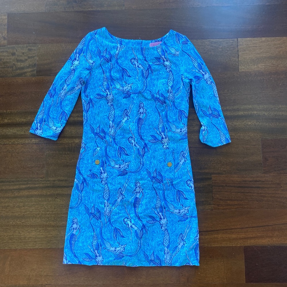 Lilly Pulitzer Boatneck Dress 3/4 Sleeve Mermaid Print
